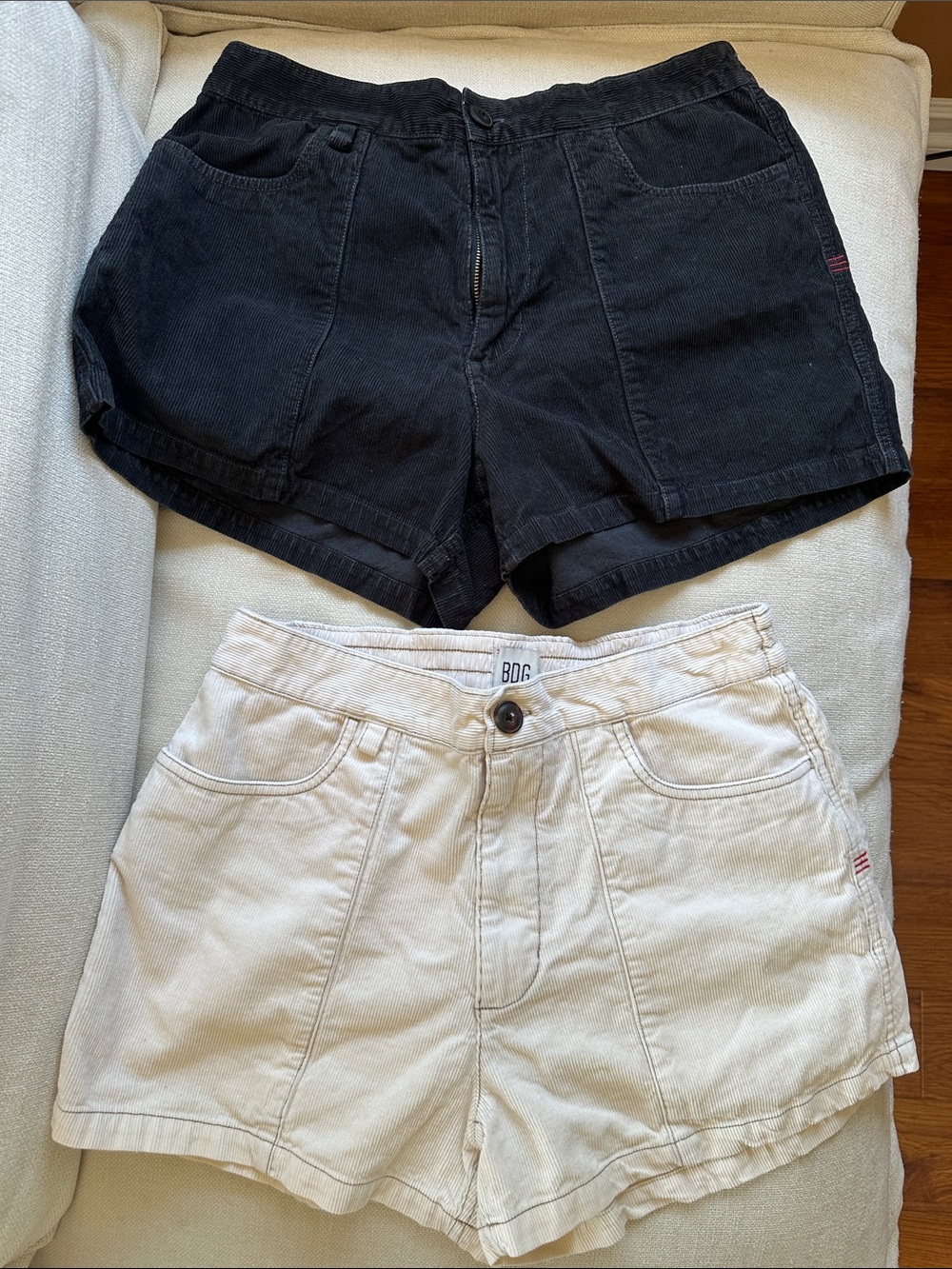 BDG Black and Cream Corduroy Men's Flat-Front Shorts Duo